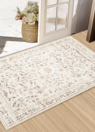 Moroccan Large Area Rug 5X7 - Soft Machine Washable Geometric Boho Distressed Farmhouse Rug Morden Stain Resistant Indoor Floor Carpet for Bedroom Dining Table Nursery Home Office (5 X 7, Beige)