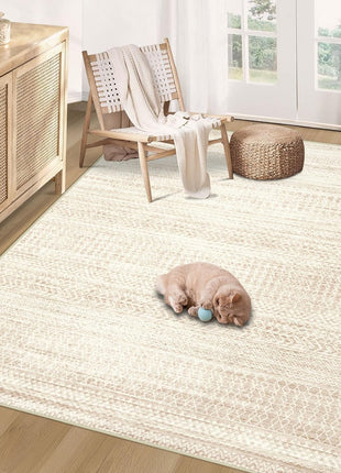 Moroccan Large Area Rug 5X7 - Soft Machine Washable Geometric Boho Distressed Farmhouse Rug Morden Stain Resistant Indoor Floor Carpet for Bedroom Dining Table Nursery Home Office (5 X 7, Beige)