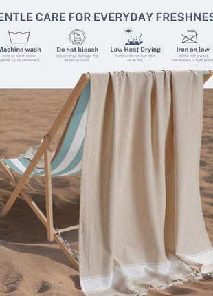 Cotton Turkish Beach Towel Towels Oversized 36"X72" Pool Absorbent Extra Large Quick Dry Sand Travel Towel (Beige, 4 Pack)