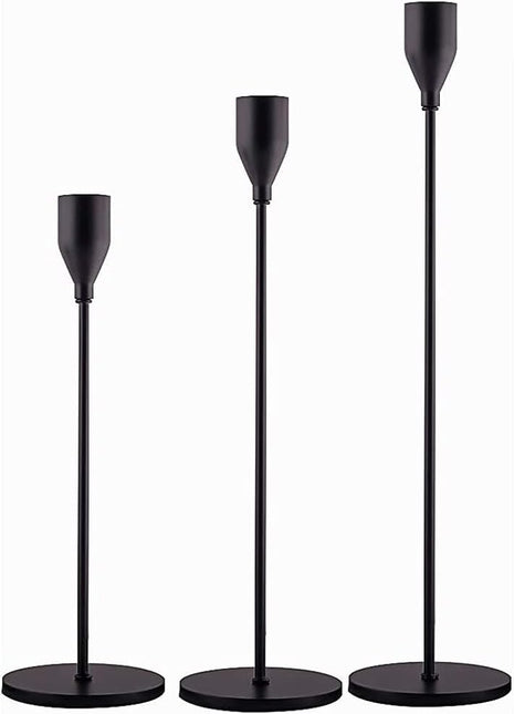 Candle Holders Set of 3 for Taper Candles, Candlestick Holder Set Metal Candelabra Fits 3/4 Inch Thick Candle &Led Candle Vintage Modern Decorative Candle Stand (Black)