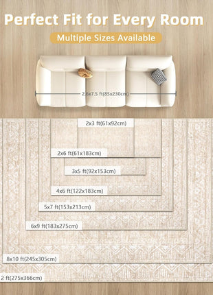 Moroccan Large Area Rug 5X7 - Soft Machine Washable Geometric Boho Distressed Farmhouse Rug Morden Stain Resistant Indoor Floor Carpet for Bedroom Dining Table Nursery Home Office (5 X 7, Beige)
