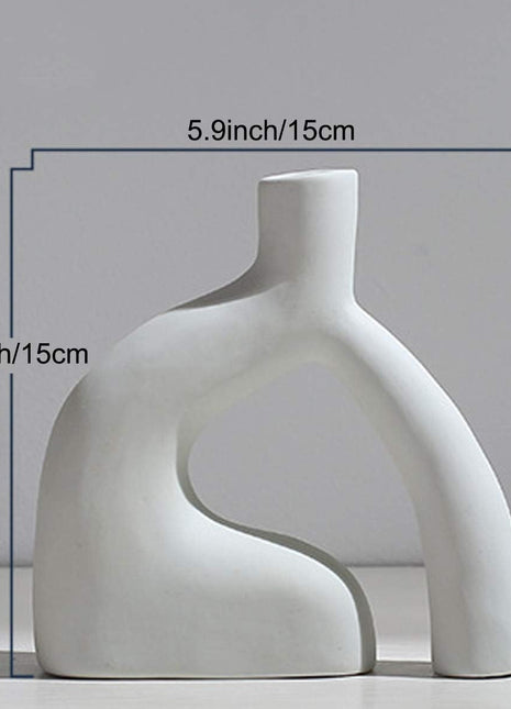 White Ceramic Vase, Nordic Style Modern Minimalist Pottery Vase Rustic Home Decor Table Centerpieces Vase Ceramic Vases for Fireplace Decor Living Room Flowers Decoration, 5.9'' X 5.9''