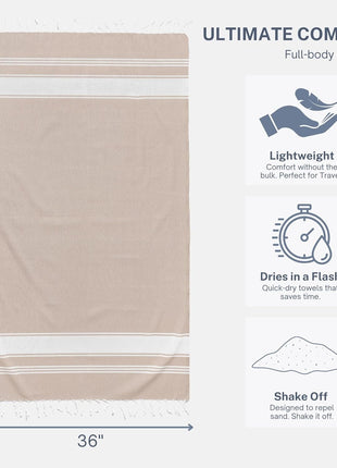 Cotton Turkish Beach Towel Towels Oversized 36"X72" Pool Absorbent Extra Large Quick Dry Sand Travel Towel (Beige, 4 Pack)