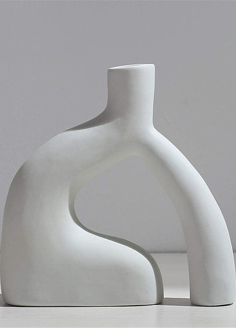 White Ceramic Vase, Nordic Style Modern Minimalist Pottery Vase Rustic Home Decor Table Centerpieces Vase Ceramic Vases for Fireplace Decor Living Room Flowers Decoration, 5.9'' X 5.9''
