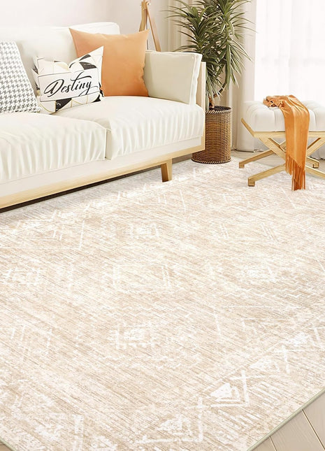 Moroccan Large Area Rug 5X7 - Soft Machine Washable Geometric Boho Distressed Farmhouse Rug Morden Stain Resistant Indoor Floor Carpet for Bedroom Dining Table Nursery Home Office (5 X 7, Beige)