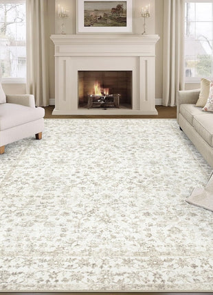 Moroccan Large Area Rug 5X7 - Soft Machine Washable Geometric Boho Distressed Farmhouse Rug Morden Stain Resistant Indoor Floor Carpet for Bedroom Dining Table Nursery Home Office (5 X 7, Beige)