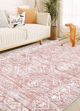 Moroccan Large Area Rug 5X7 - Soft Machine Washable Geometric Boho Distressed Farmhouse Rug Morden Stain Resistant Indoor Floor Carpet for Bedroom Dining Table Nursery Home Office (5 X 7, Beige)