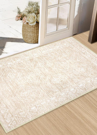 Moroccan Large Area Rug 5X7 - Soft Machine Washable Geometric Boho Distressed Farmhouse Rug Morden Stain Resistant Indoor Floor Carpet for Bedroom Dining Table Nursery Home Office (5 X 7, Beige)
