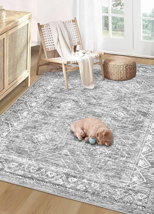 Moroccan Large Area Rug 5X7 - Soft Machine Washable Geometric Boho Distressed Farmhouse Rug Morden Stain Resistant Indoor Floor Carpet for Bedroom Dining Table Nursery Home Office (5 X 7, Beige)