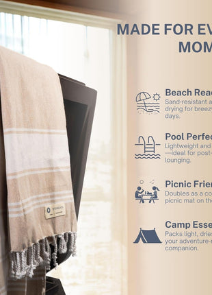Cotton Turkish Beach Towel Towels Oversized 36"X72" Pool Absorbent Extra Large Quick Dry Sand Travel Towel (Beige, 4 Pack)