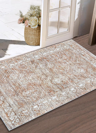 Moroccan Large Area Rug 5X7 - Soft Machine Washable Geometric Boho Distressed Farmhouse Rug Morden Stain Resistant Indoor Floor Carpet for Bedroom Dining Table Nursery Home Office (5 X 7, Beige)