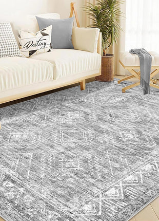 Moroccan Large Area Rug 5X7 - Soft Machine Washable Geometric Boho Distressed Farmhouse Rug Morden Stain Resistant Indoor Floor Carpet for Bedroom Dining Table Nursery Home Office (5 X 7, Beige)
