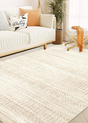 Moroccan Large Area Rug 5X7 - Soft Machine Washable Geometric Boho Distressed Farmhouse Rug Morden Stain Resistant Indoor Floor Carpet for Bedroom Dining Table Nursery Home Office (5 X 7, Beige)