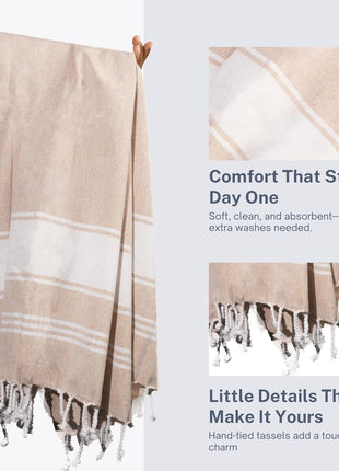 Cotton Turkish Beach Towel Towels Oversized 36"X72" Pool Absorbent Extra Large Quick Dry Sand Travel Towel (Beige, 4 Pack)