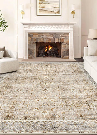 Moroccan Large Area Rug 5X7 - Soft Machine Washable Geometric Boho Distressed Farmhouse Rug Morden Stain Resistant Indoor Floor Carpet for Bedroom Dining Table Nursery Home Office (5 X 7, Beige)